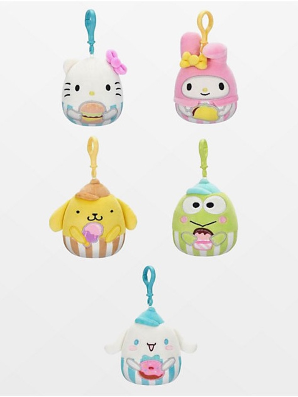 Full Set of Squishmallows Hello Kitty & Friends 3.5” Plush Food Truck Key Clips